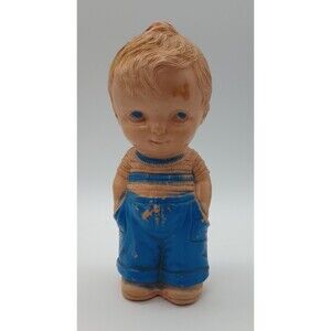 Vintage Irwin Squeaky Toy Boy Blue Hands In Pockets 7.25" 1960s